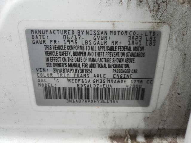 2017 NISSAN SENTRA S 3N1AB7APXHY361954