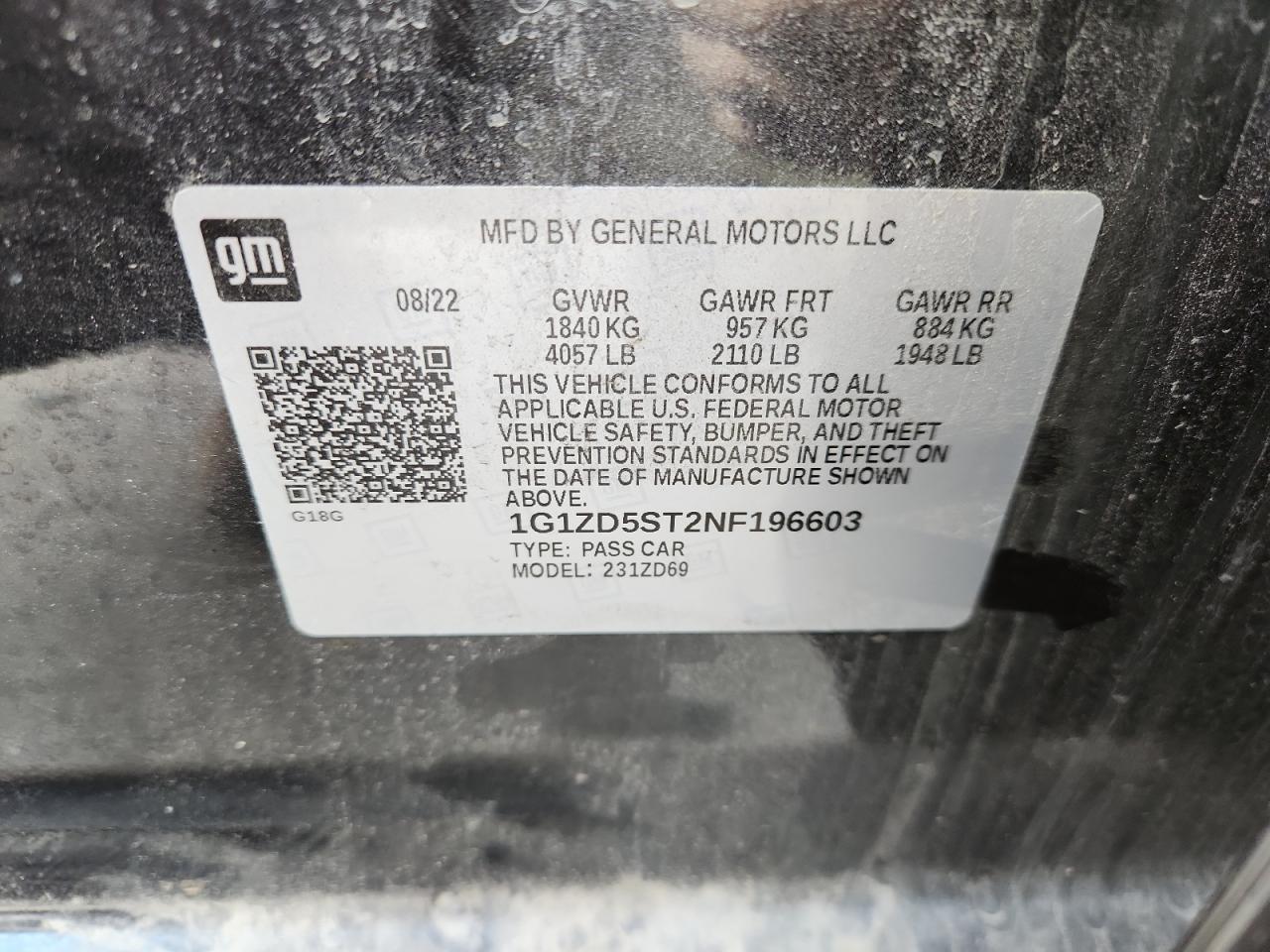 Lot #3302722020 2022 CHEVROLET MALIBU LT