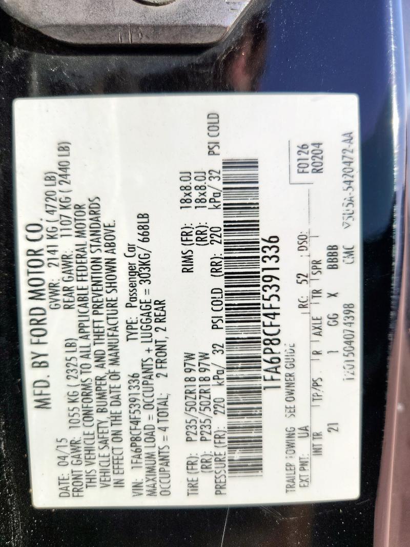 2015 FORD MUSTANG GT - 1FA6P8CF4F5391336