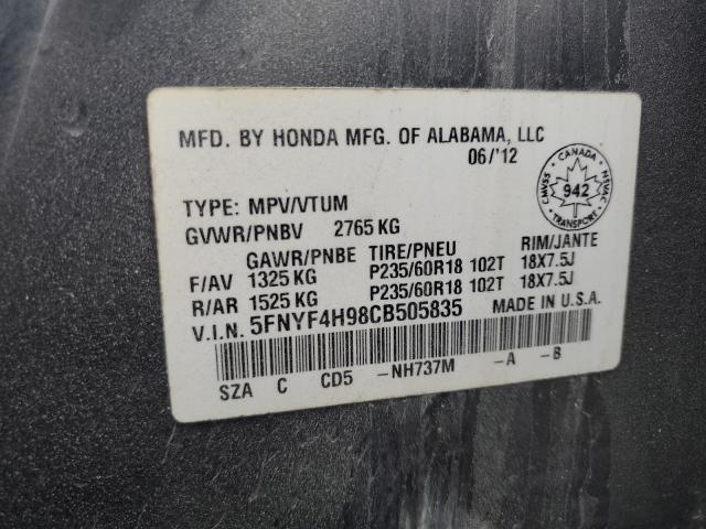 2012 HONDA PILOT TOUR - 5FNYF4H98CB505835