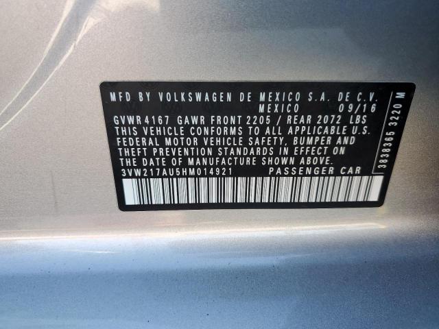 2017 VOLKSWAGEN GOLF S 3VW217AU5HM014921