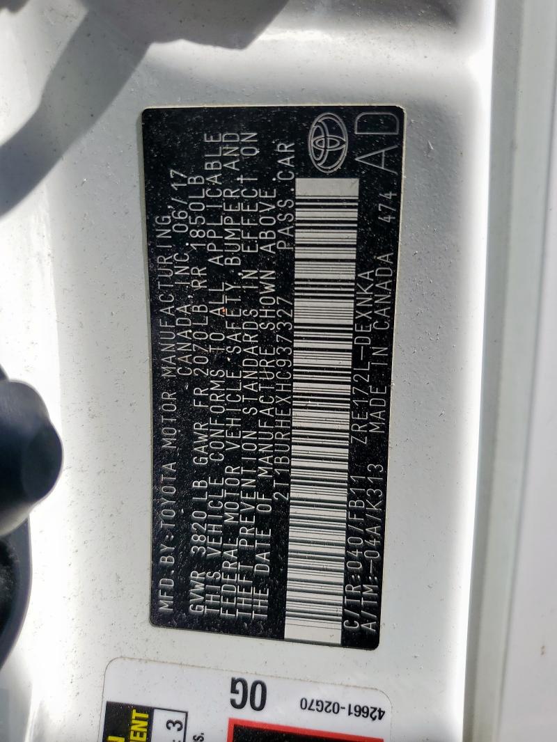 2017 TOYOTA COROLLA L - 2T1BURHEXHC937327