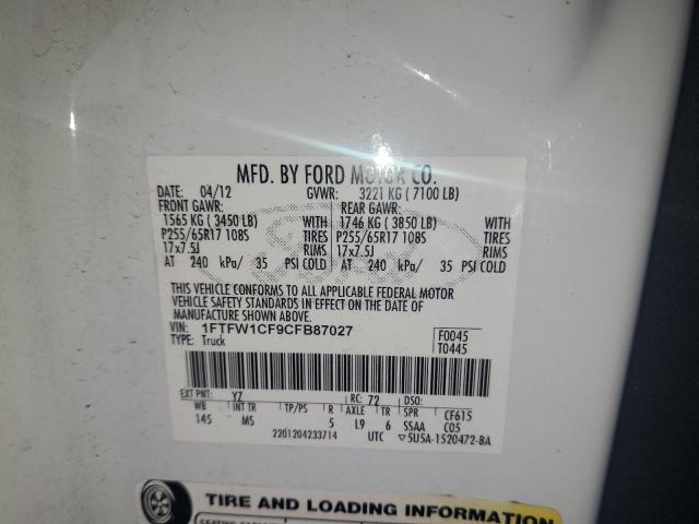 2012 FORD F150 SUPER - 1FTFW1CF9CFB87027