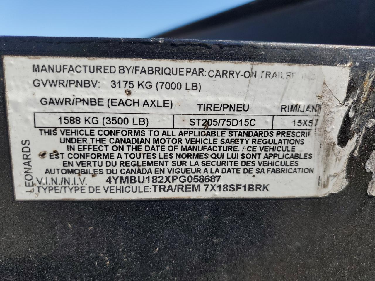 Lot #3269846700 2023 CARRY-ON UNKNOWN