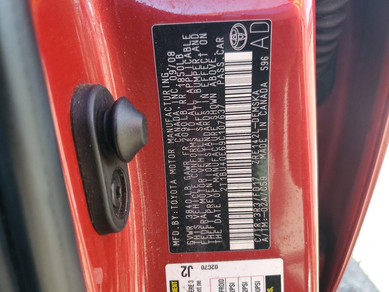 Lot #3285769649 2009 TOYOTA COROLLA BA