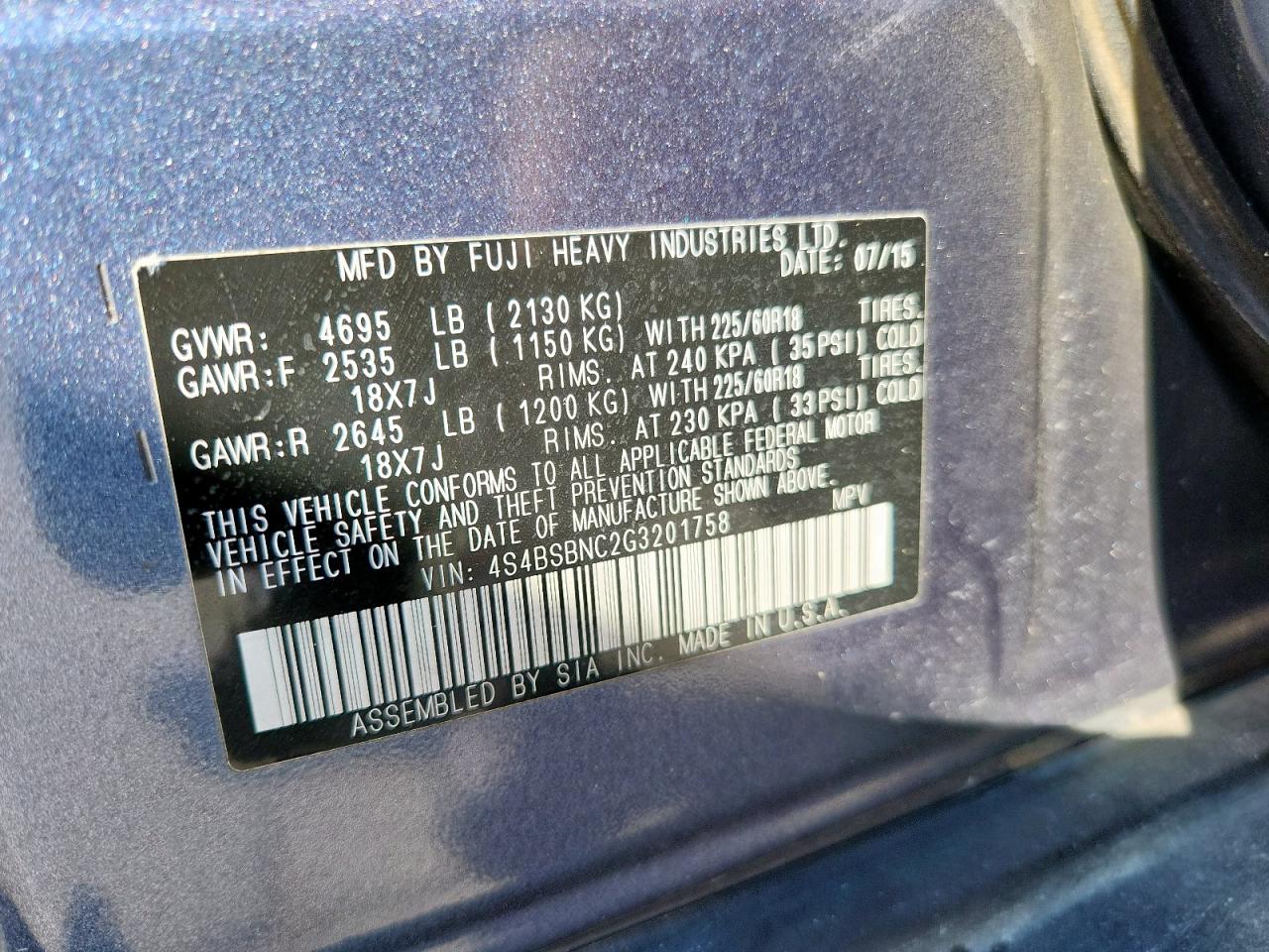 SUBARU OUTBACK 2.5I LIMITED