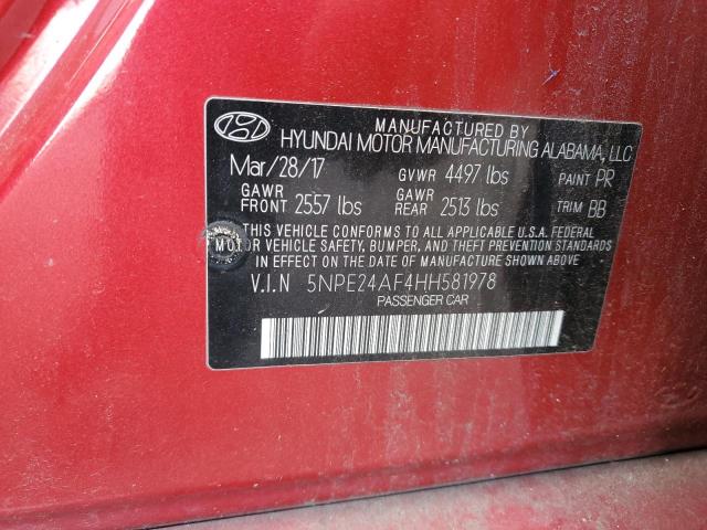 2017 HYUNDAI SONATA SE 5NPE24AF4HH581978