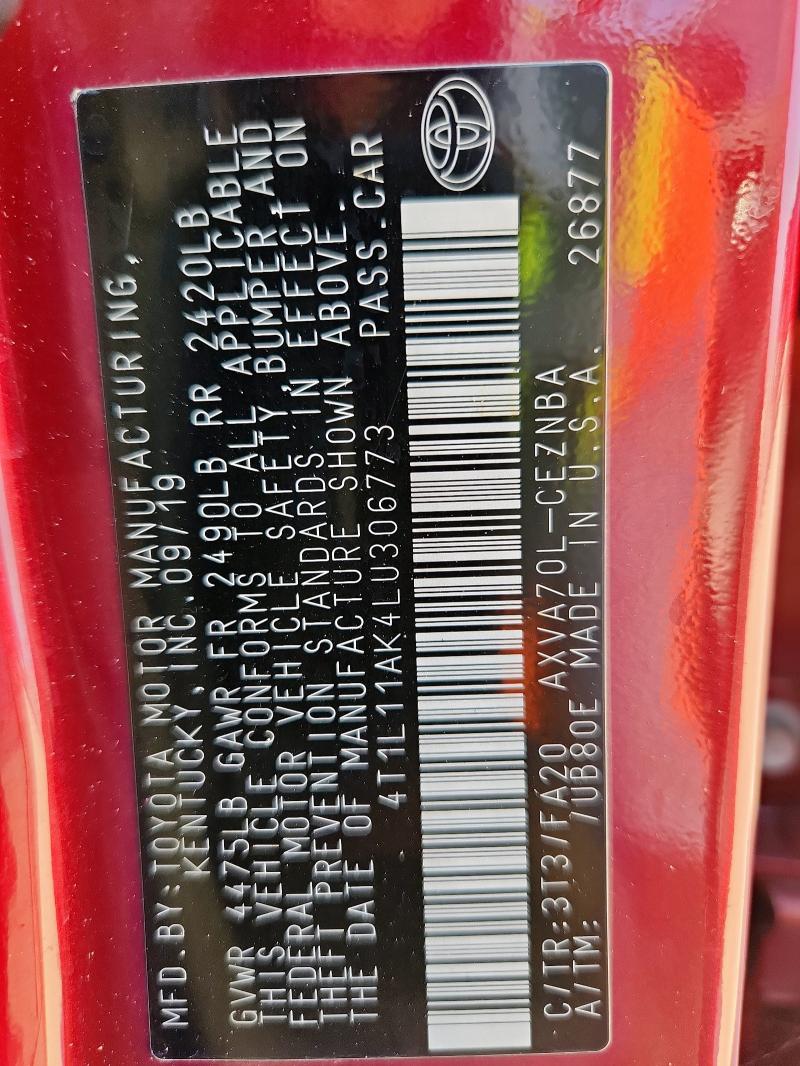 2020 TOYOTA CAMRY LE 4T1L11AK4LU306773