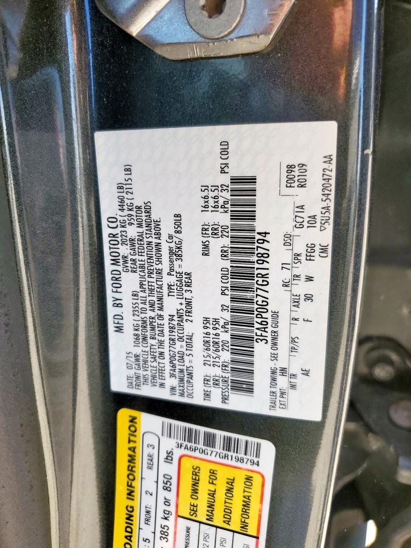 2016 FORD FUSION S #3301879419