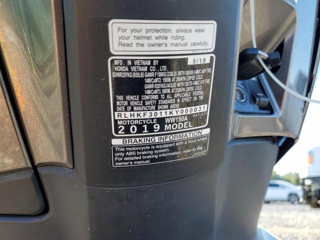 2019 HONDA WW150 A RLHKF3011KY000031