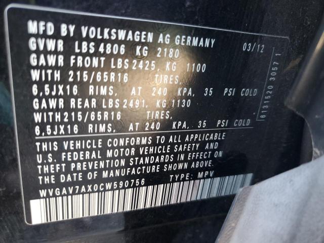 2012 VOLKSWAGEN TIGUAN S #3304021597