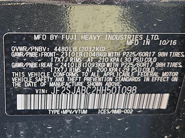 2017 SUBARU FORESTER 2.5I JF2SJABC2HH501098