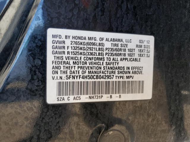 2012 HONDA PILOT EXL - 5FNYF4H50CB042957