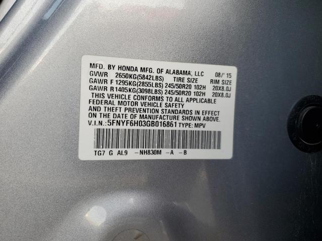 2016 HONDA PILOT ELIT 5FNYF6H03GB016861