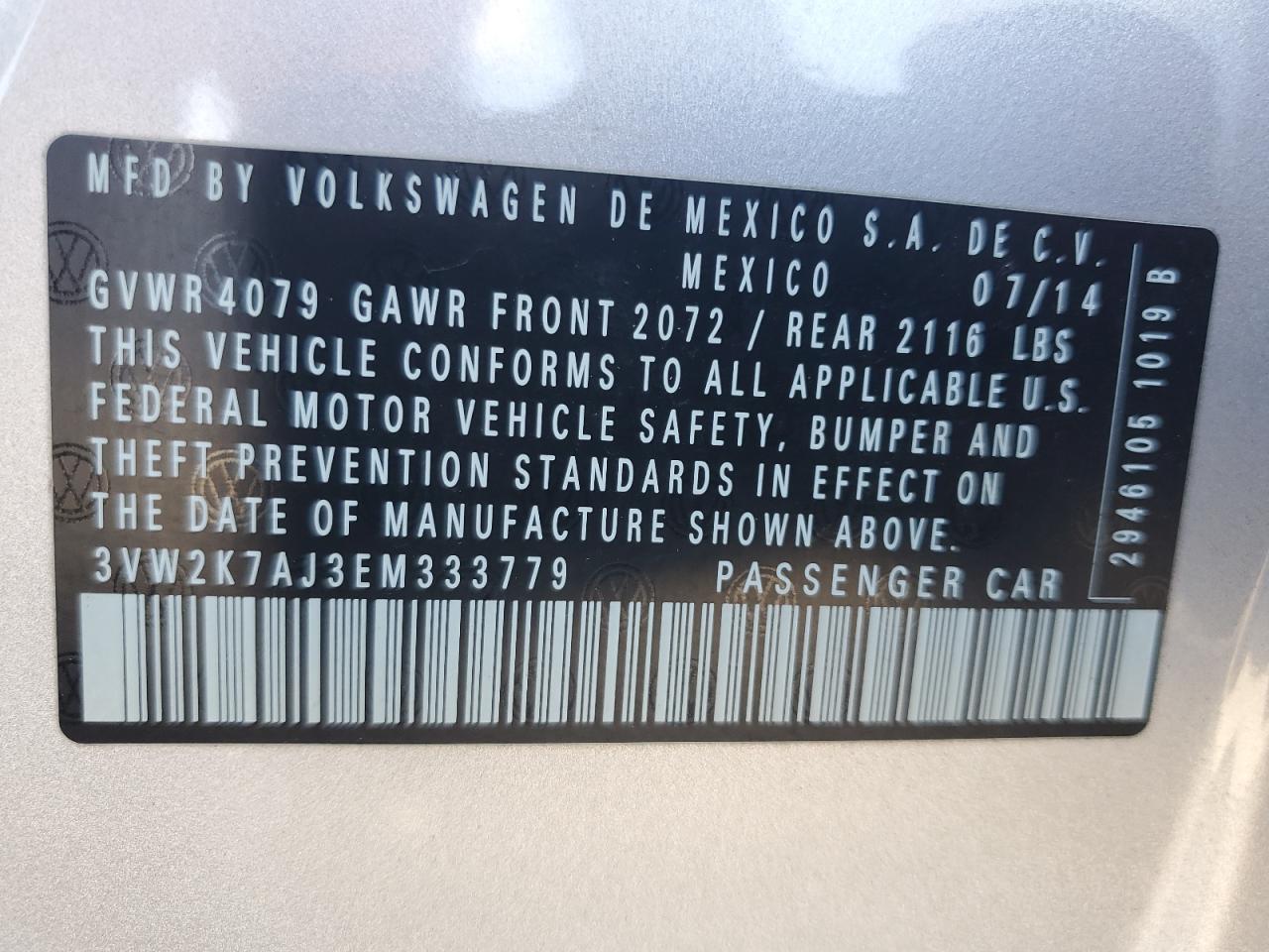 Lot #3302798925 2014 VOLKSWAGEN JETTA BASE