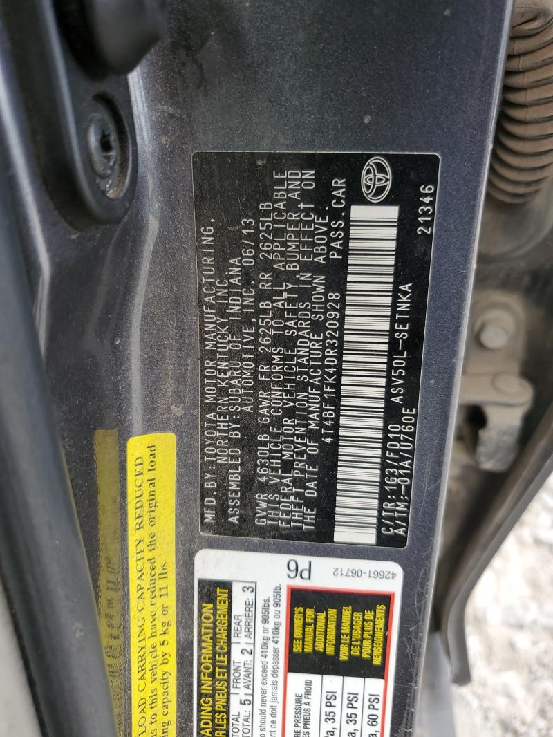 2013 TOYOTA CAMRY L - 4T4BF1FK4DR320928