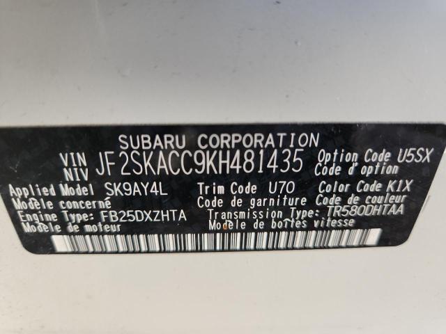 2019 SUBARU FORESTER JF2SKACC9KH481435