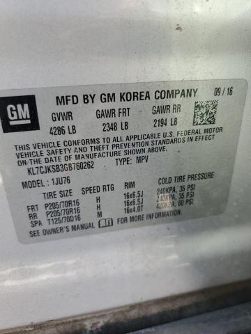 2016 CHEVROLET TRAX LS KL7CJKSB3GB760262