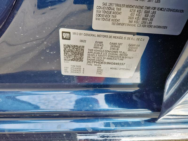 2022 GMC SIERRA C15 - 3GTPHDED3NG649157