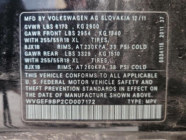 2012 VOLKSWAGEN TOUAREG V6 - WVGEF9BP2CD007172