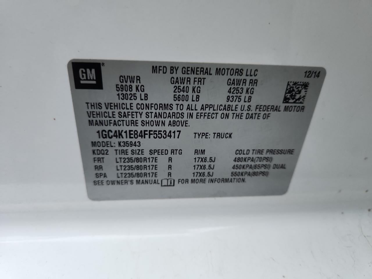 Lot #3301793336 2015 CHEV SILVERADO 3500 HD PO