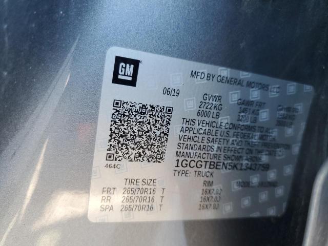 2019 CHEVROLET COLORADO - 1GCGTBEN5K1343759