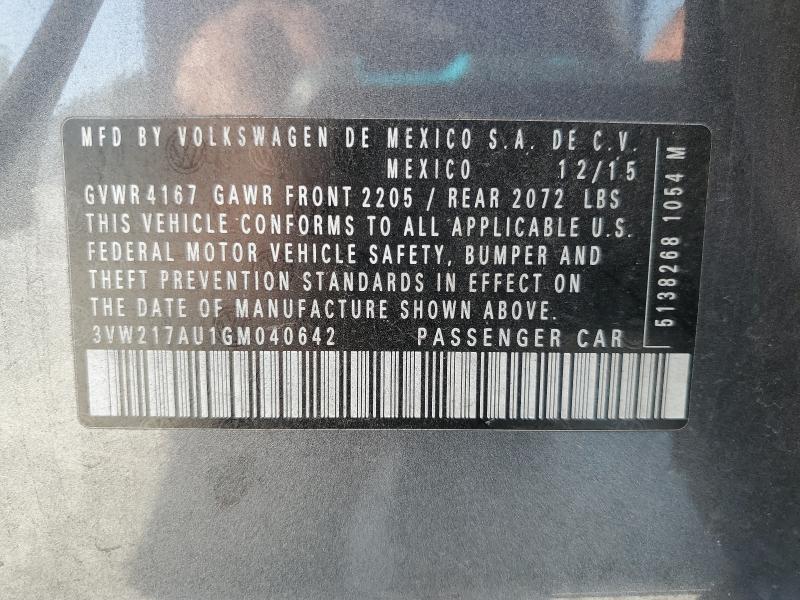 2016 VOLKSWAGEN GOLF S/SE 3VW217AU1GM040642