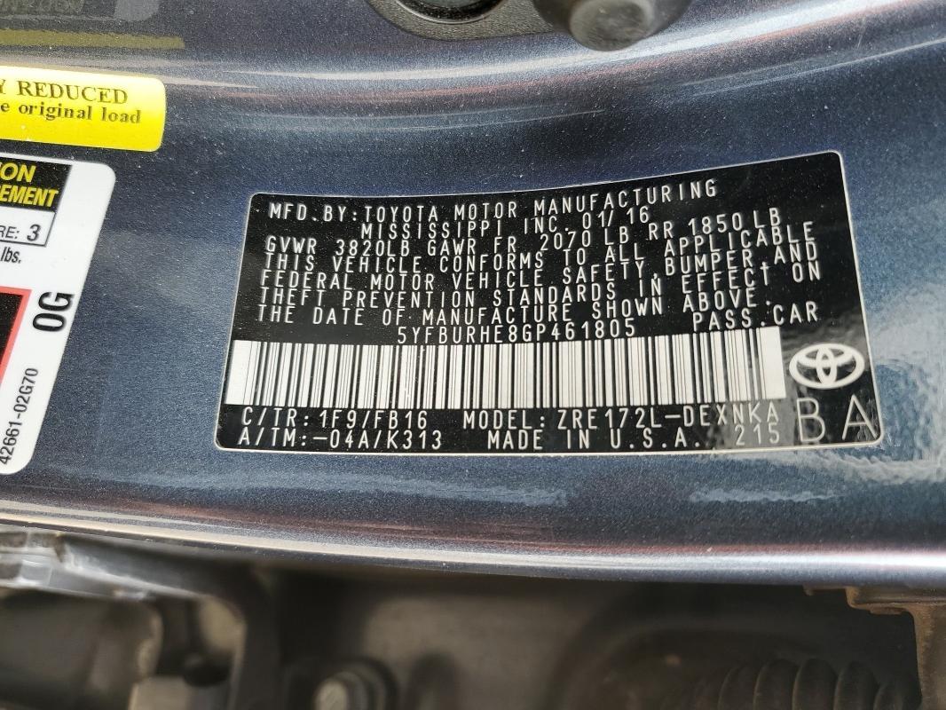 2016 TOYOTA COROLLA L - 5YFBURHE8GP461805