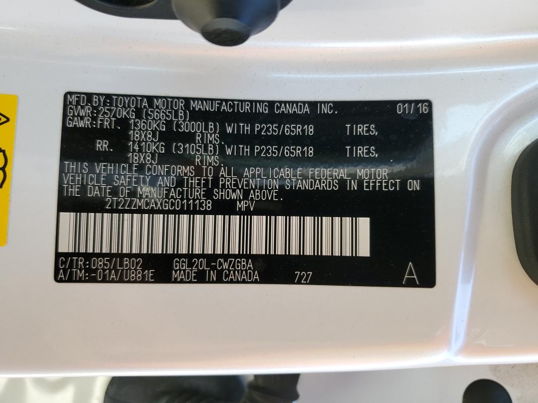 2016 LEXUS RX 350 2T2ZZMCAXGC011138