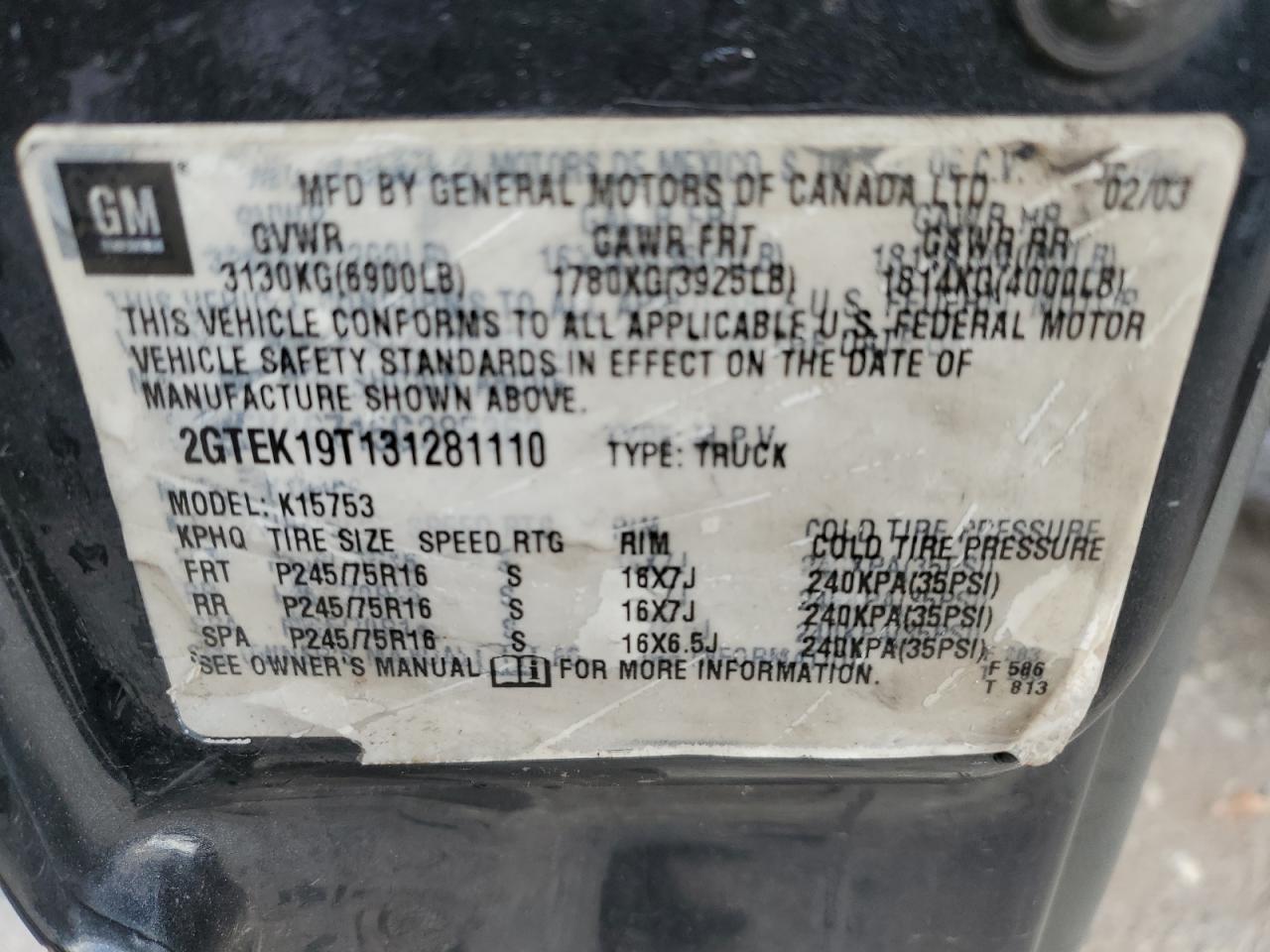 Lot #3302729010 2003 GMC NEW SIERRA