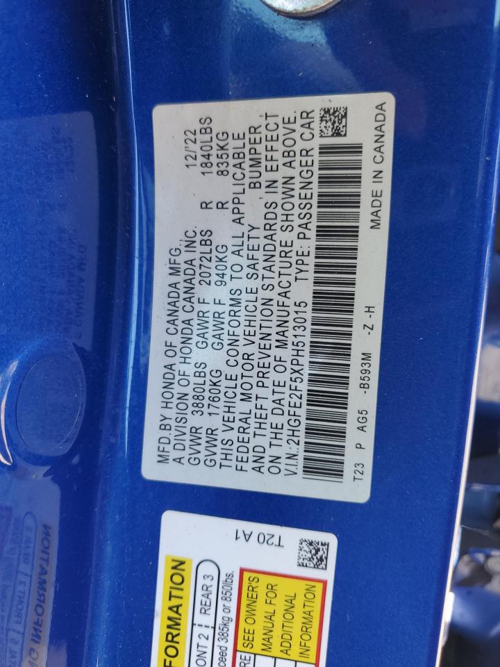 Lot #3311723249 2023 HONDA CIVIC SPOR