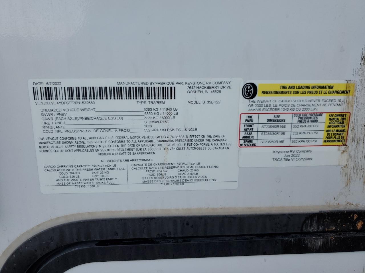 Lot #3294687034 2022 TRLR SPRINTER F 35 B