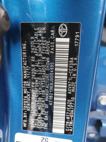 2018 TOYOTA CAMRY HYBR 4T1B21HK8JU004995