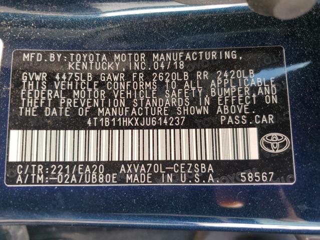 2018 TOYOTA CAMRY L - 4T1B11HKXJU614237