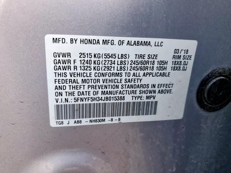 2018 HONDA PILOT EX 5FNYF5H34JB015388