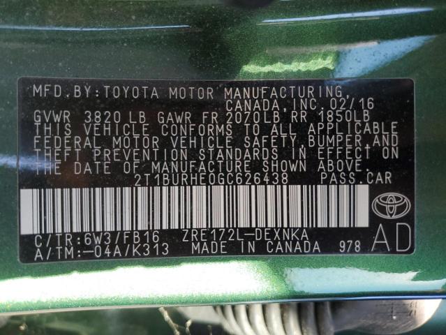 2016 TOYOTA COROLLA L #3257221789