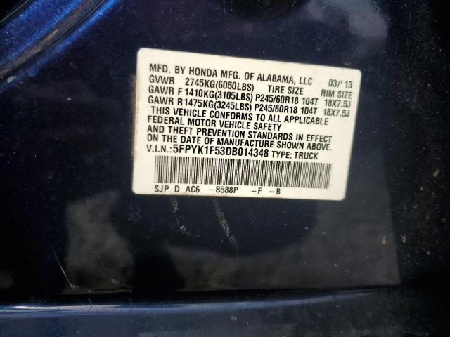 2013 HONDA RIDGELINE - 5FPYK1F53DB014348