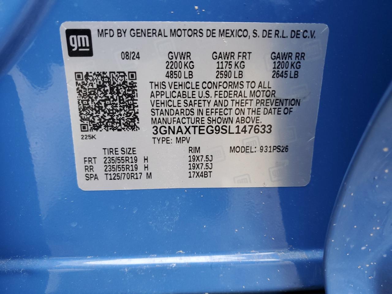 Lot #3301834333 2025 CHEVROLET EQUINOX RS