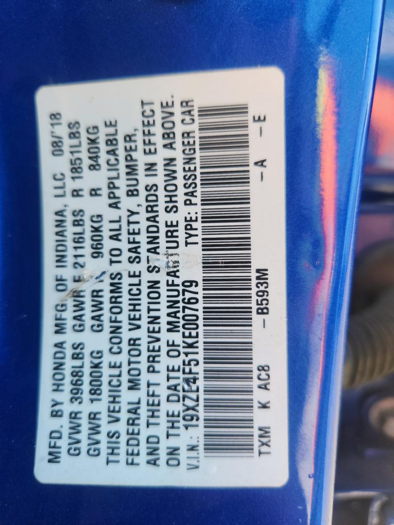 2019 HONDA INSIGHT EX - 19XZE4F51KE007679