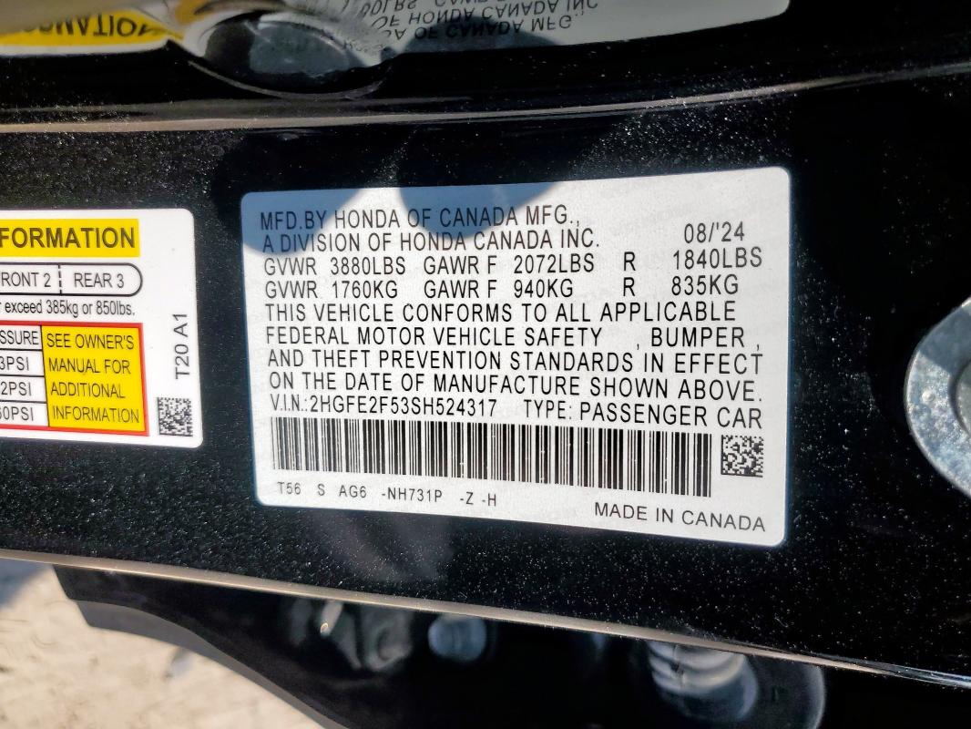 2025 HONDA CIVIC SPOR 2HGFE2F53SH524317