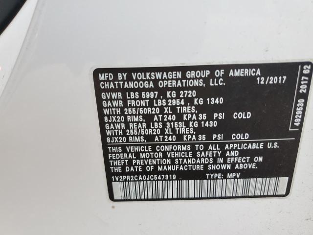 2018 VOLKSWAGEN ATLAS SE 1V2PR2CA0JC547319