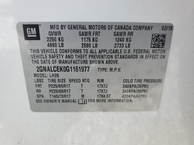 2016 CHEVROLET EQUINOX LT 2GNALCEK0G1161977