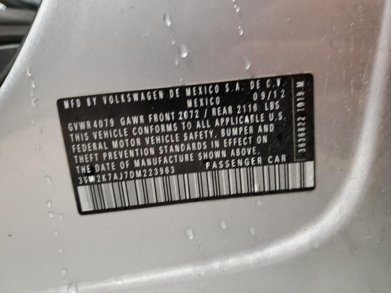 Lot #3316851659 2013 VOLKSWAGEN JETTA BASE