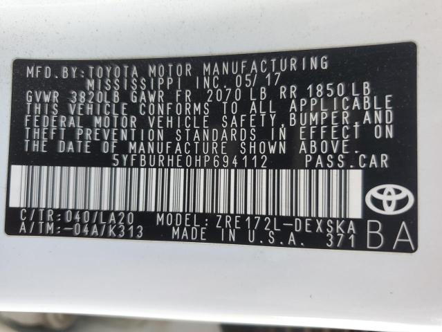 2017 TOYOTA COROLLA L #3309649919