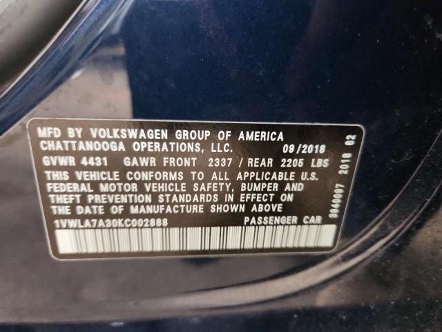 2019 VOLKSWAGEN PASSAT WOL 1VWLA7A30KC002888
