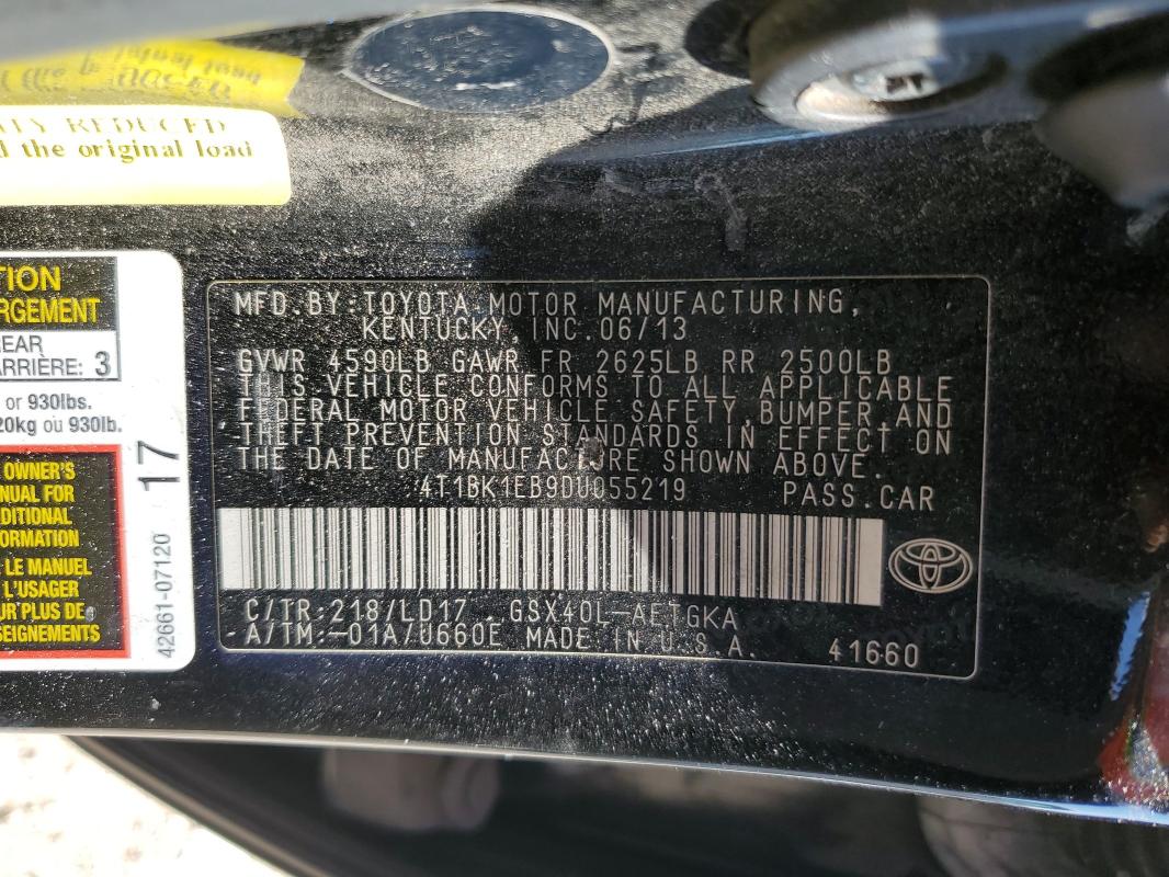 2013 TOYOTA AVALON BAS - 4T1BK1EB9DU055219