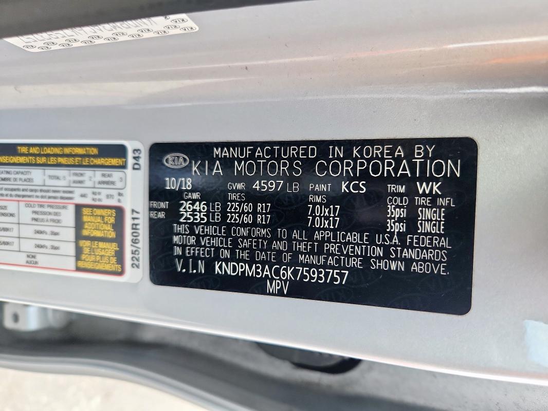 2019 KIA SPORTAGE L - KNDPM3AC6K7593757