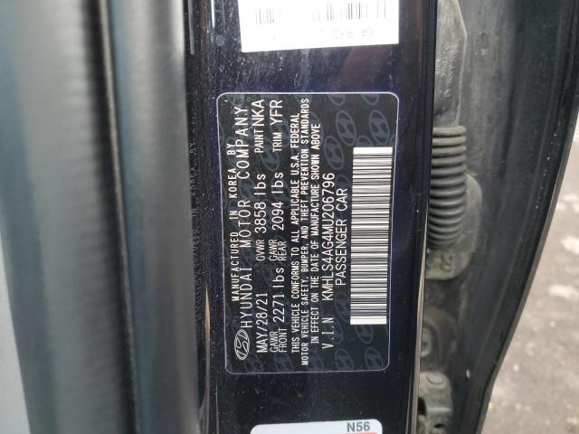 2021 HYUNDAI ELANTRA SEL KMHLS4AG4MU206796