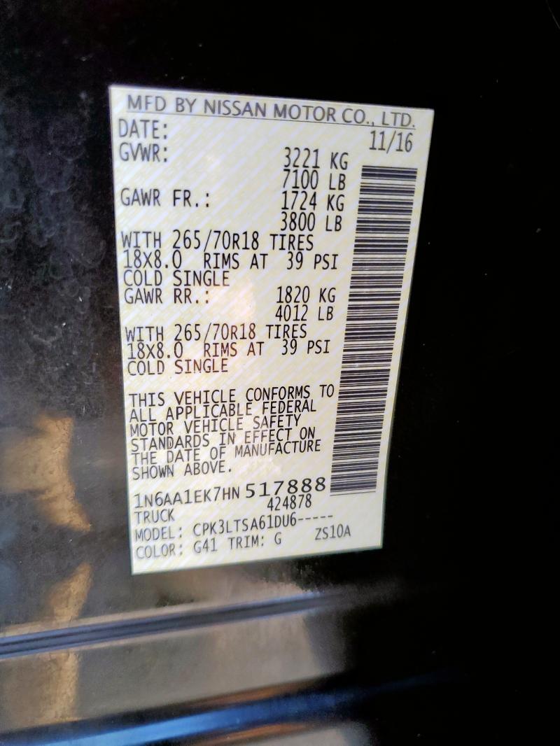 2017 NISSAN TITAN S 1N6AA1EK7HN517888