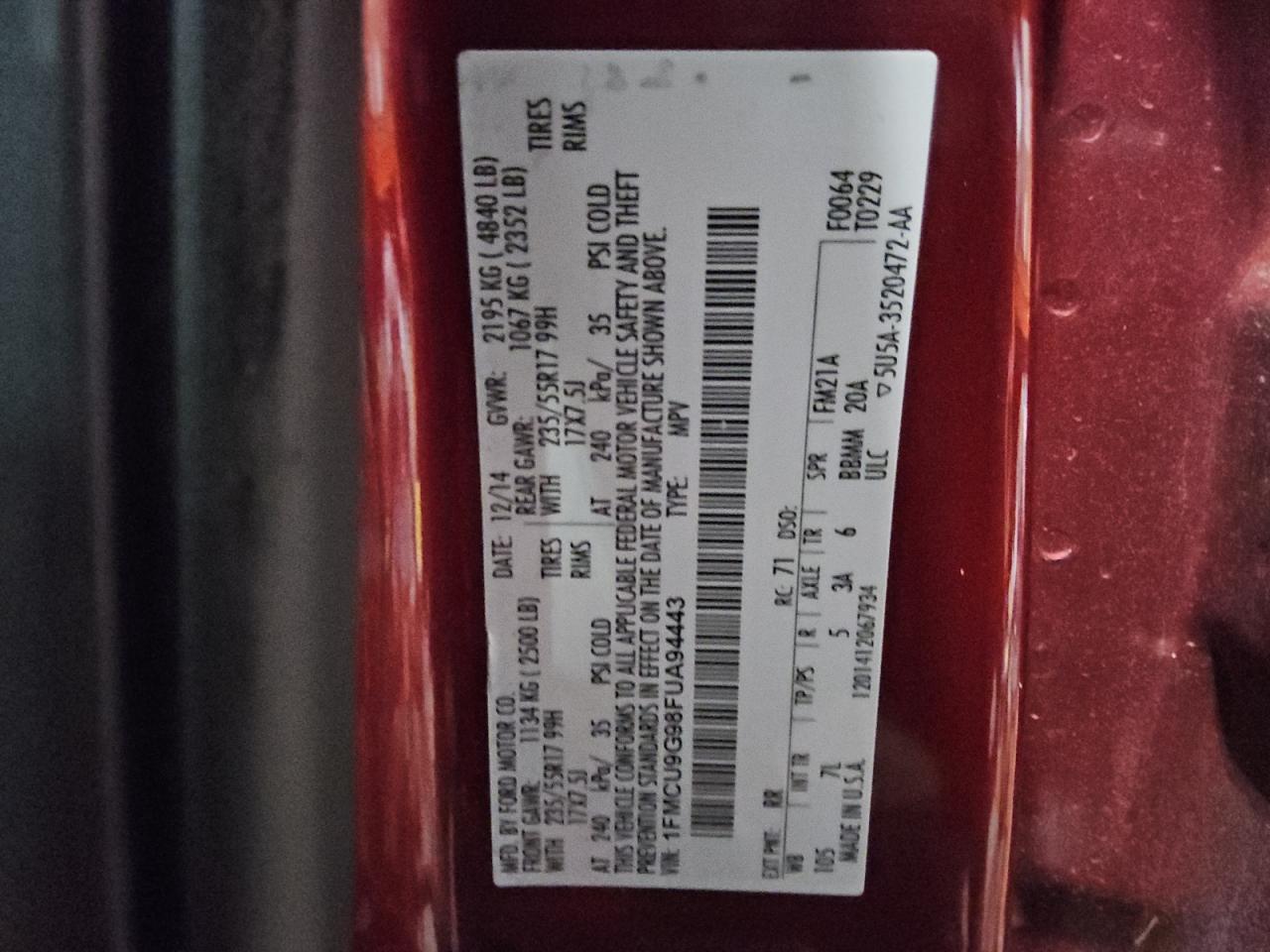 Lot #3301716418 2015 FORD ESCAPE SE